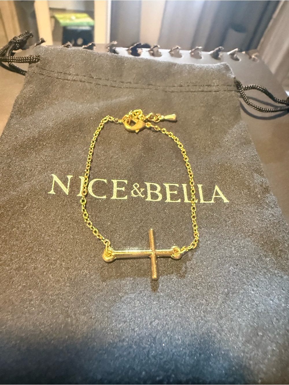 18k Gold Plated Cross Ankle Bracelet - Delicate Side Cross Chain